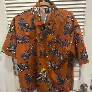 Brain Dead moto poplin short sle snap shirt Large